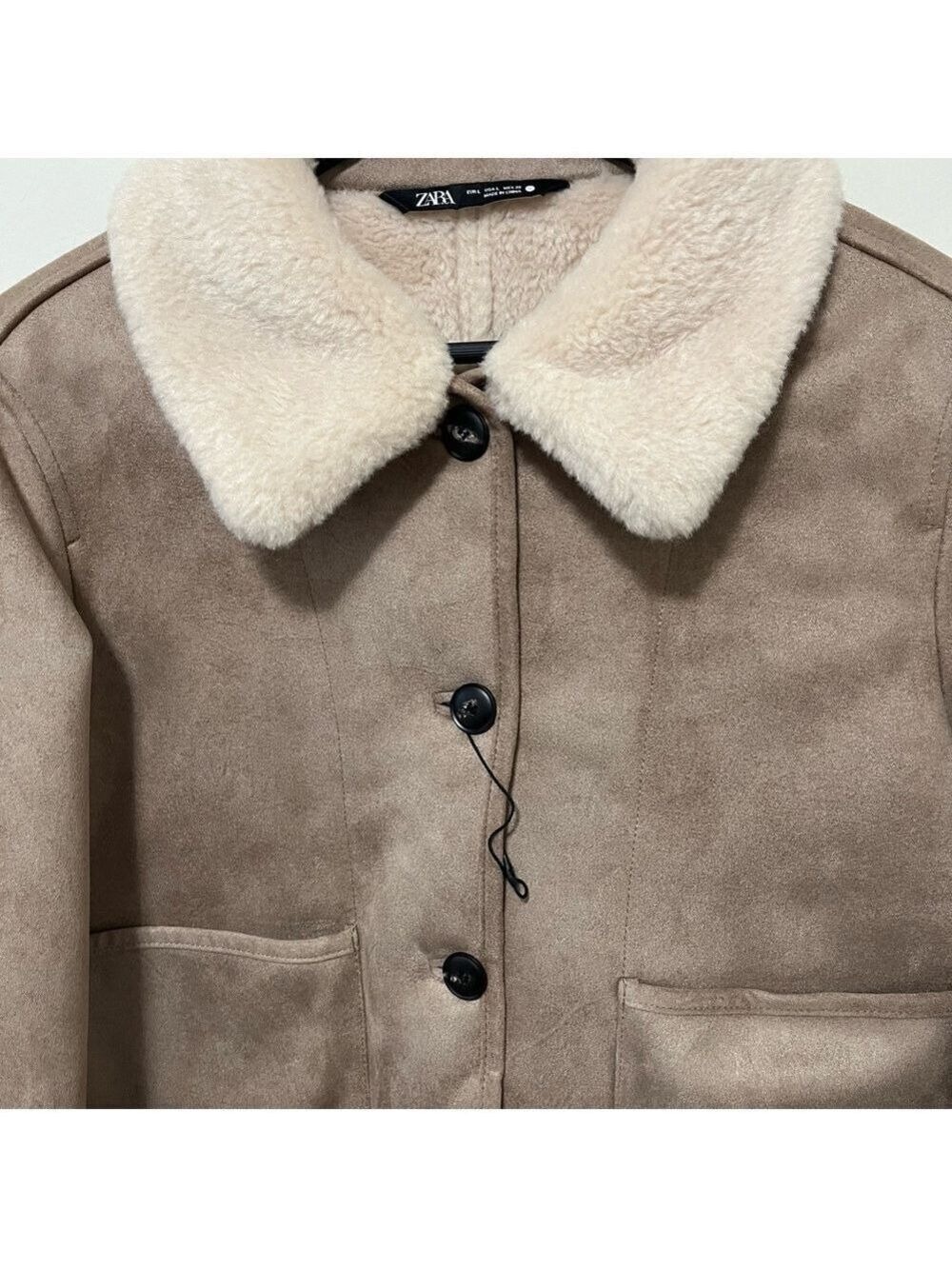 BRAND NEW ZARA ZW COLLECTION DOUBLE FACED FAUX SUEDE SHERPA JACKET TAUPE Large - Picture 10 of 16